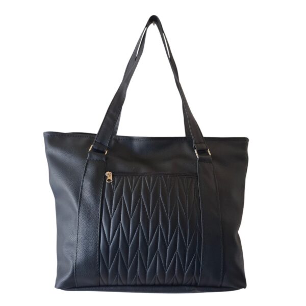 Cartera Bolso Grande Eco Cuero Portix Elegante Matelassé Negro - Imagen 4