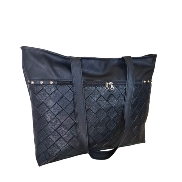 Cartera Bolso Grande Eco Cuero Portix Elegante Trenzado Negro