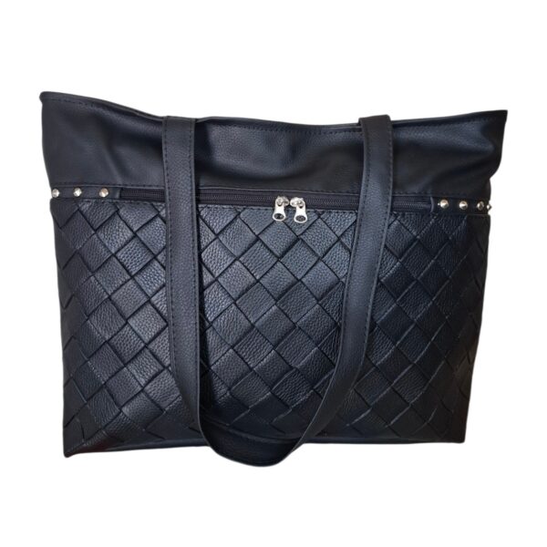 Cartera Bolso Grande Eco Cuero Portix Elegante Trenzado Negro - Imagen 2