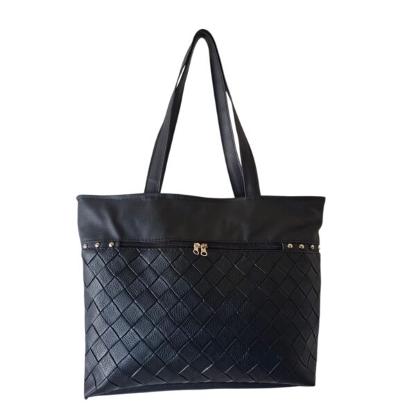 Cartera Bolso Grande Eco Cuero Portix Elegante Trenzado Negro - Imagen 4