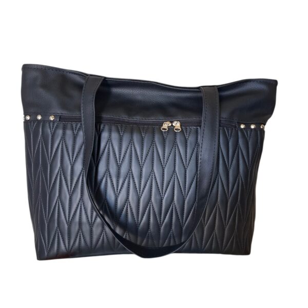 Cartera Bolso Grande Eco Cuero Portix Elegante Full Matelassé Negro - Imagen 2