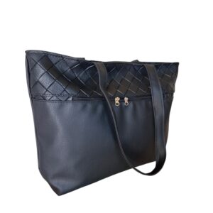 Cartera Bolso Grande Eco Cuero Portix Elegante Trenzado Negro
