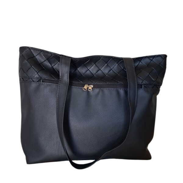 Cartera Bolso Grande Eco Cuero Portix Elegante Trenzado Negro - Imagen 2