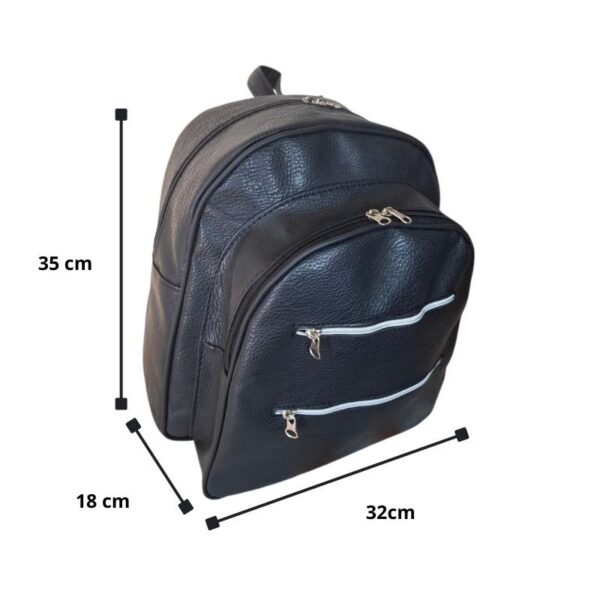Mochila Ecocuero Urbana Con Doble Cierre Frontal Bolsillos Amplia Premium - Imagen 4