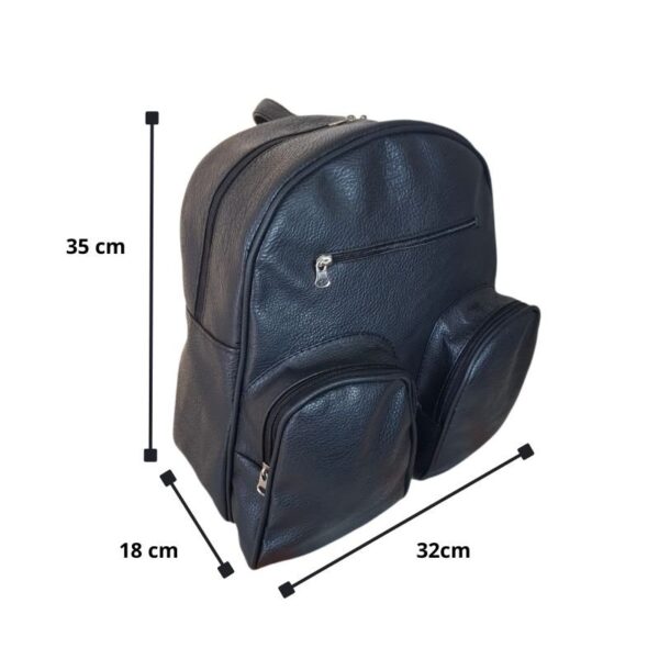 Mochila Ecocuero Urbana Con Bolsillos Frontales Multi Compartimentos Liviana - Imagen 4