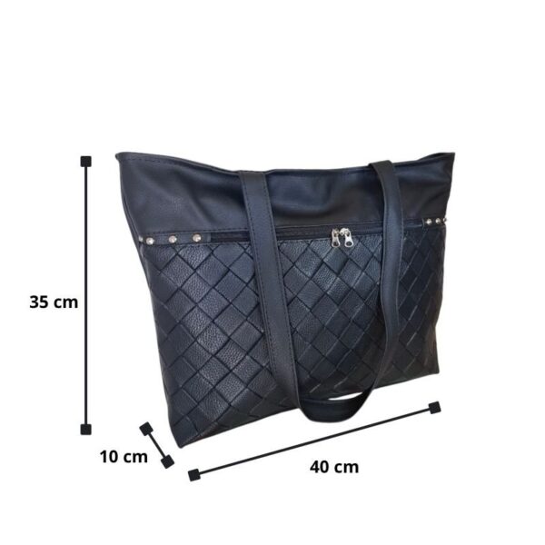 Cartera Bolso Grande Eco Cuero Portix Elegante Trenzado Negro - Imagen 5