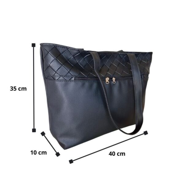 Cartera Bolso Grande Eco Cuero Portix Elegante Trenzado Negro - Imagen 5